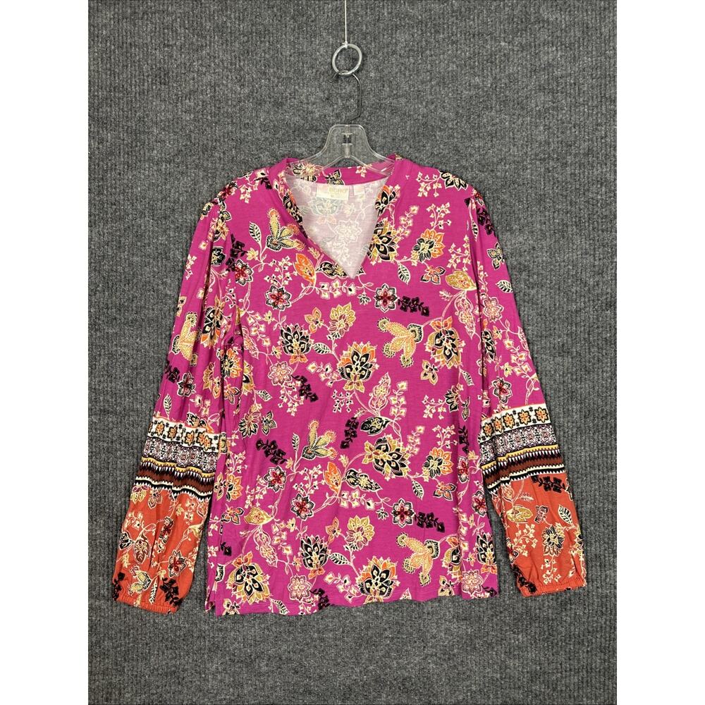 Belle Boho By Kim Gravel Womens Traveler Split Neck Knit Top Sz Small Bohemian